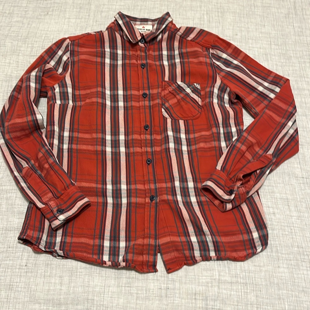 American Giant red plaid flannel button up shirt